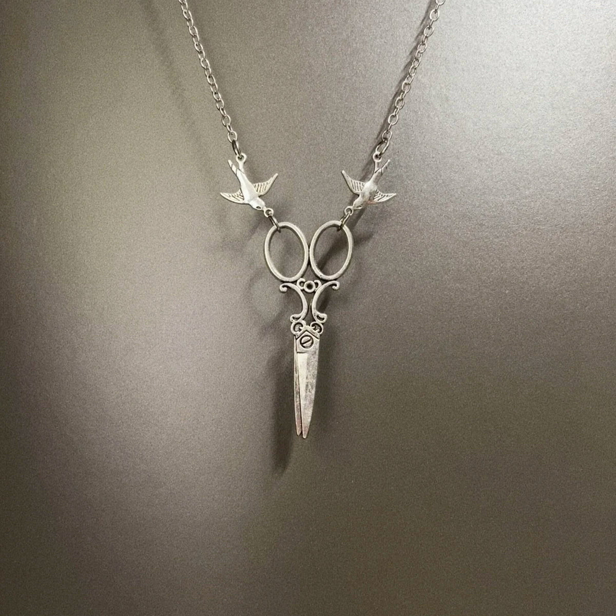 Vintage Flying bird scissors necklace