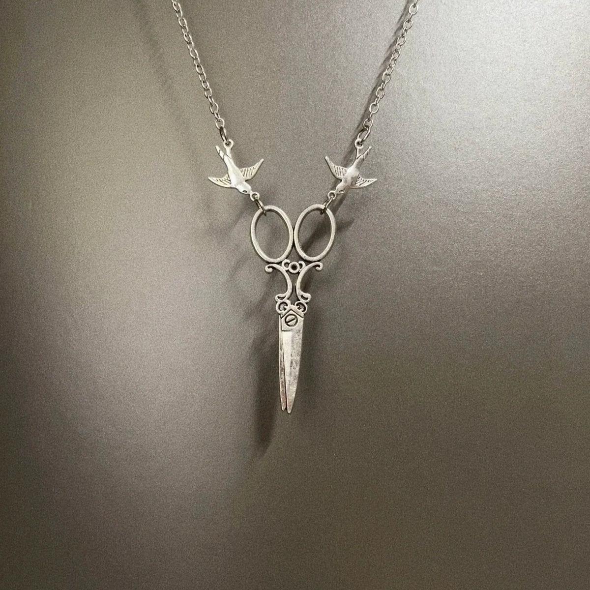 Vintage Flying bird scissors necklace