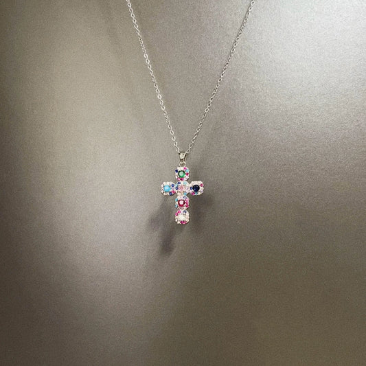 Vintage Colored square cross necklace