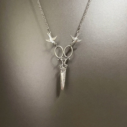 Vintage Flying bird scissors necklace