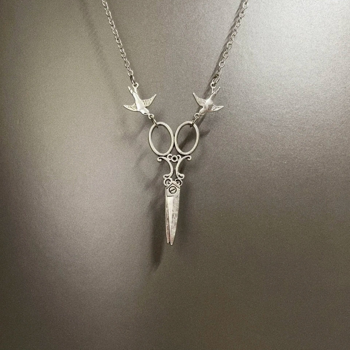 Vintage Flying bird scissors necklace
