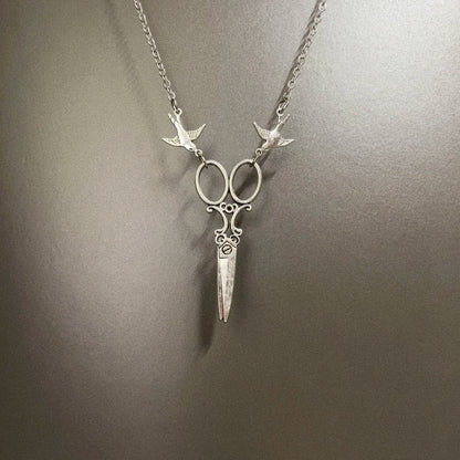 Vintage Flying bird scissors necklace