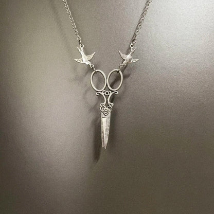 Vintage Flying bird scissors necklace