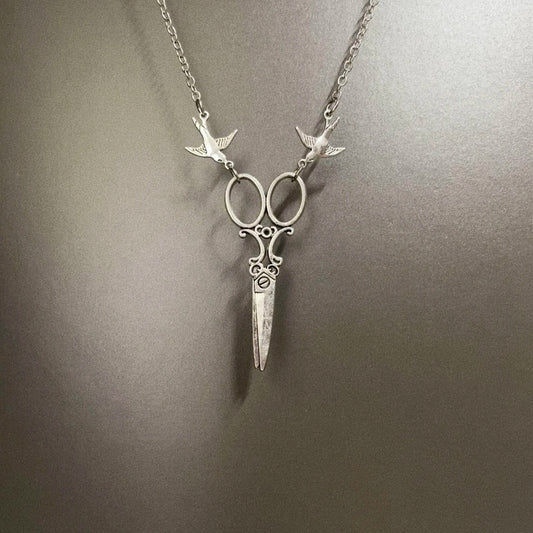 Vintage Flying bird scissors necklace